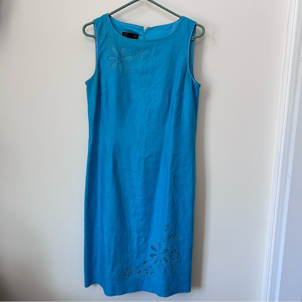 Vintage Spenser Jeremy Turquoise Sleeveless Floral Cutout Dress